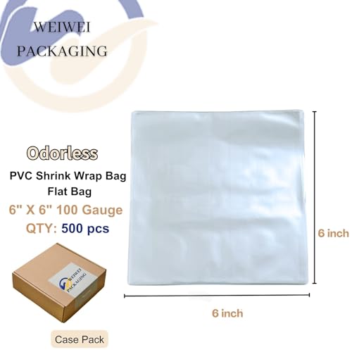 Image of Weiwei - 500PCS 6x6 inch PVC Shrink Wrap Bags Odorless 100 Gauge for Soap, Case, Bath Bomb
