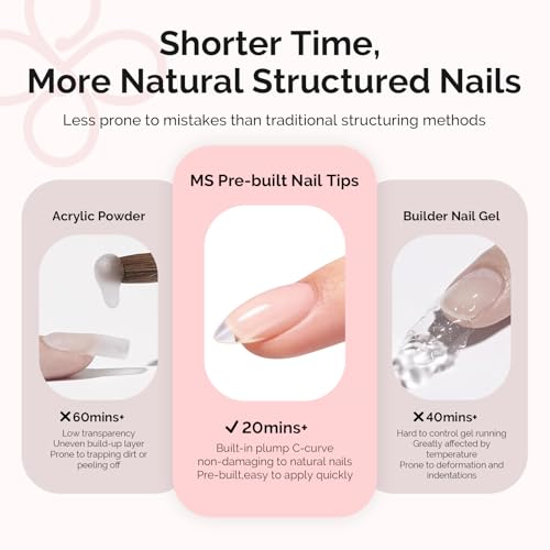 Image of MelodySusie Short Almond Gel Nail Tips Kit-300Pcs Pre-Building Apex Fake Nail Tips 20g Solid Nail Glue Gel,Half Matte Full Cover Clear Acrylic Nail,15Sizes Thick Strong Long Lasting for Home DIY&Salon
