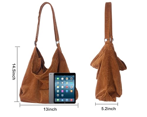 Image of 2026 Corduroy Tote Bag with Zipper Large Casual Handbags Shoulder Purse for Women