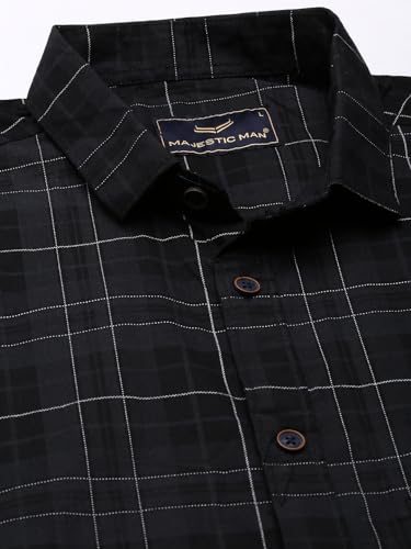 Image of Majestic Man Men Comfort Slim Fit Opaque Checked Pure Cotton Casual Shirt