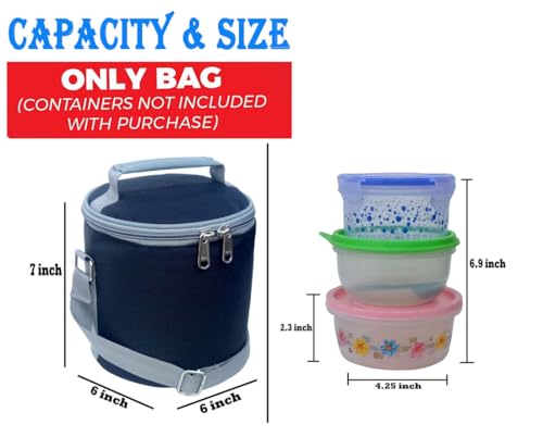 Image of Black Insulated Lunch /Tiffin Cover Bag, Polyester, Water Resistant, Classic Style, for Office, School and Travelling, 1 Litre (Without Containers, Size-6.5 X 6 X 6)
