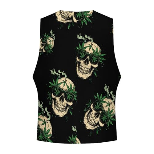 Weed Skull Mens Slim Fit Suit Vest Dress Waistcoat Casual Business Vest 5