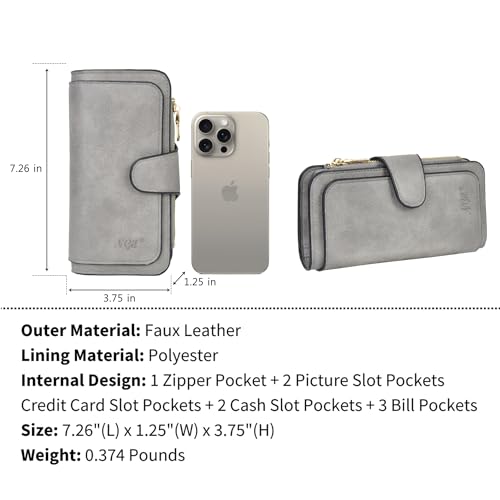 NGIL Women Wallet Faux Leather RFID Trifold, High Capacity Women Wallet, Multi Credit Card Holder Organizer Ladies Clutch, Faux Leather Vintage Wallet (Grey)3