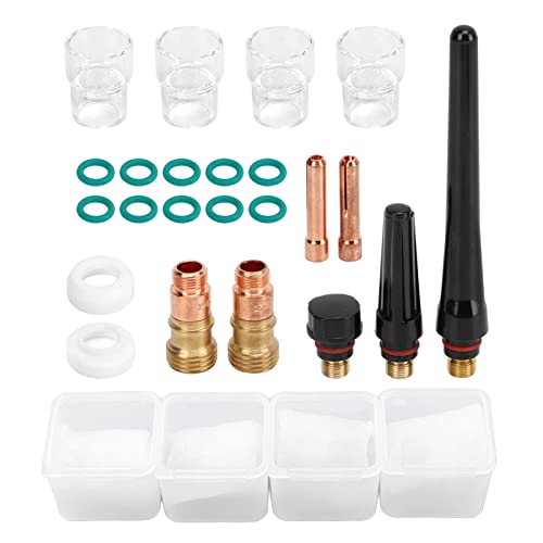 Accesorio de soldadura de TIG Conjunto de cobre duradero PTFE 23pcs WP 17 18 26 Kit Copa de vidrio Conector de electrodo CLAMP