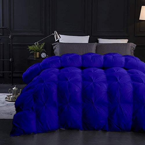 9.8 Newton Winter Feather 1000-TC Pinch Pleated Down Comforter Oversized King Plus (128x120) 1-Piece All-Season Duvet Insert, 650 GSM Micro Fill with All Side Corner Tabs 100% Egyptian Cotton