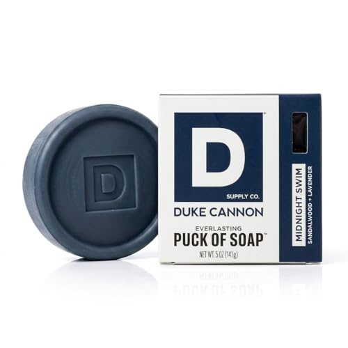 Duke Cannon Supply Co. Bar Soap Puck - Mens Rounded Bar Soap with Masculine Scents - Disc-Shaped Mens Soap - Hydrating & Deep Cleaning - All Skin Types - Midnight Swim 5 oz