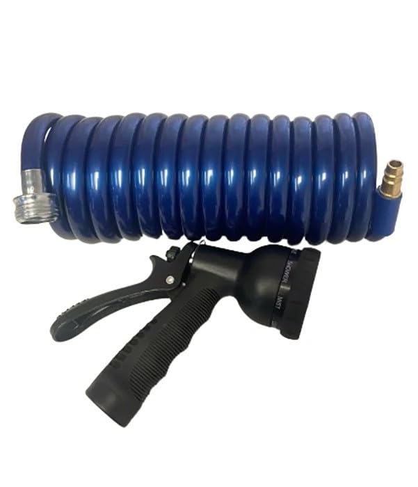 ProCamp 15 ft RV Spray Down Water Hose Coil with Spray Nozzle & Quick Connect Heavy-Duty RV Washdown Hose for Camper Trailer & Motorhome