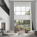 JSFLY 100% Blackout Curtains 185 inches for High Ceiling, Extra Long Thermal Insulated Grommet Window Drapes Light Blocking Curtains for 2 Story High Living Room, 2 Panels (52x185, Light Gray)