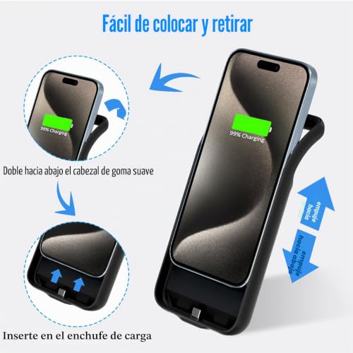 Funda batería para iPhone 15 Pro Max cargador portátil negro recargable de 8500mAh 4