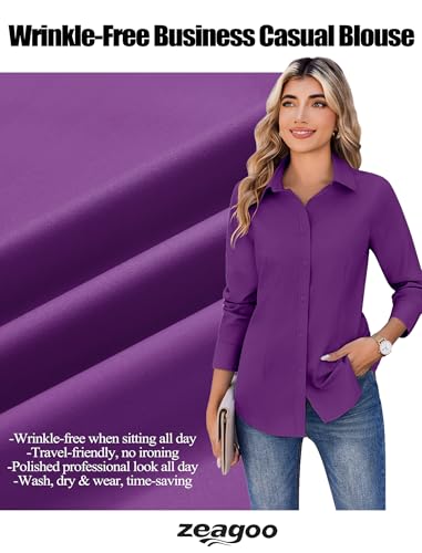 Image of Zeagoo Women's Wrinkle Free Button Down Shirts Long Sleeve Dress Shirts Collared Business Casual Blouses Tops XS-3XL