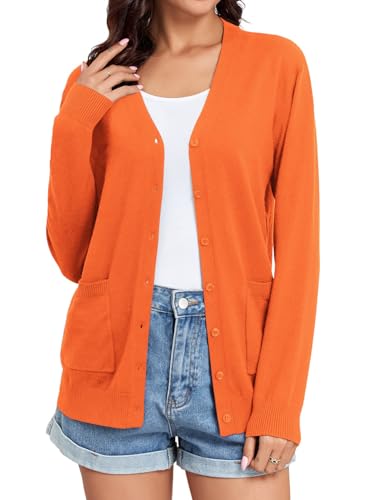Image of TASAMO Women's Lightweight Button Down Cardigan Sweaters Long Sleeve Classic V Neck Knit Soft Shrugs with Pocket