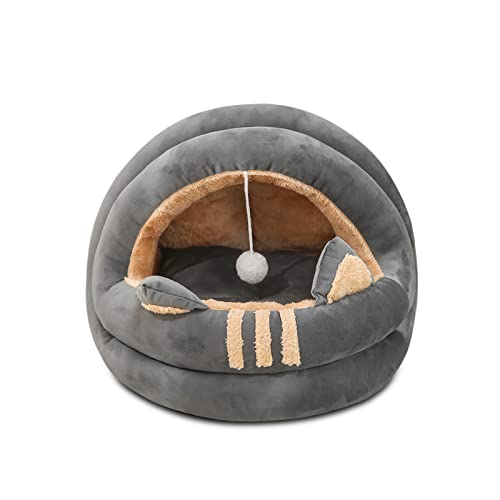 Galatée Cama para Gatos, Cama para Mascotas con Cojín Interior Extraíble y Lavable, Cama Suave para Gatitos y Cachorros, Nido para Gatos Suave y Acogedor(Cama Cueva para Gatos, L, Gris)