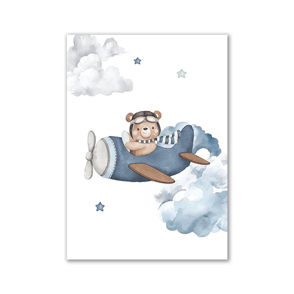3 Affiche Chambre Bébé Nounours 30X40CM Poster Bleu Enfant Tableau Personnalisé Prenom Garcon Toile Decoration Chambre Bebe Poster Ourson Bebe Cadeau sans Cadre