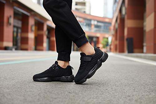 Casbeam Kids Breathable Sneakers Mesh Lightweight Easy Walk Casual Sport Strap Athletic Running Shoes For Boys Girls 050 All Black 35 #TOP1