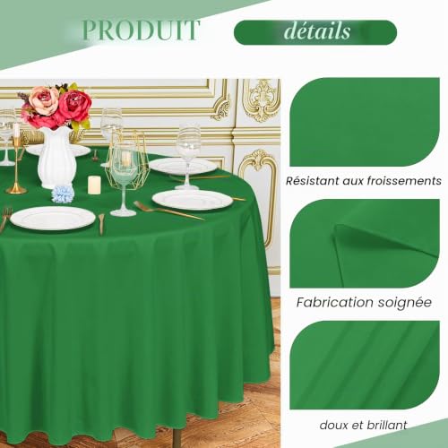 Nappe Ronde de 228 cm Vert Tissu Polyester de Qualité Supérieure Pack de 6 - 5