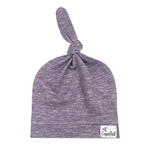 Image of Copper Pearl Baby Beanie Hat Top Knot Stretchy Soft Violet