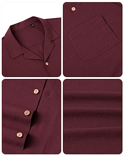 Image of Alimens & Gentle Mens Linen Shirts Cotton Hawaiian Shirts Short Sleeve Button Down Shirts Casual Summer Beach Tops