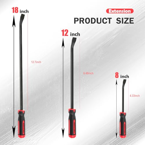 Image of TOOLEAGUE Utility 3Pcs Pry Bar Set,8 inch,12 inch,18 inchMechanic Hand Tools with Thicker Strike Cap Handle,Heavy Duty Pry Bar Tools for Automotive,Black and Red
