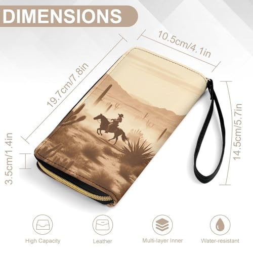 West Desert Riding Horses Leather Wallet Smooth Zip Around Clutch Wristlet Travel Long Soft Purse for Women2