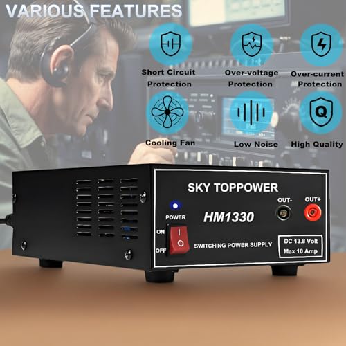 13.8V 30A DC Power Supply,Compact 30amp Power Supply for Ham Radio,Regulated Home Bench AC to DC Converter for CB,Radio,Cooling Fan,Screw-type and Safety Output Terminals,Cable Lug,SKY TOPPOWER HM13304