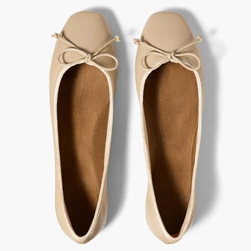 Square Toe Ballet Flats for Women - Vintage Style with Bow and Ruched Toe, Pull - On, Comfortable for Office and Dress Events3
