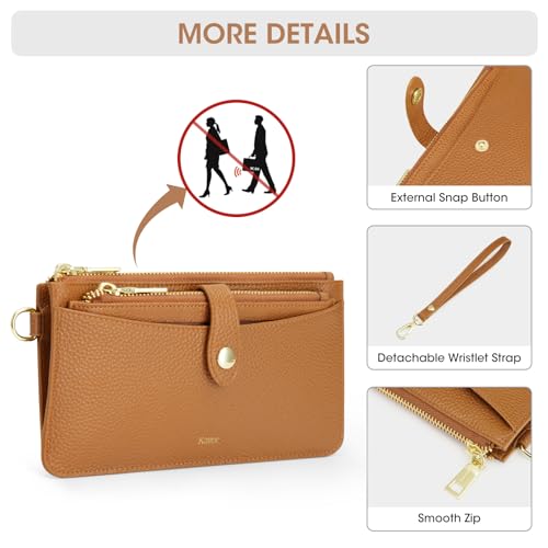 Kattee Wristlet Wallets for Women, RFID Blocking Wallet Women, Top Grain Leather Card Holder Phone Purse Clutch Bag4