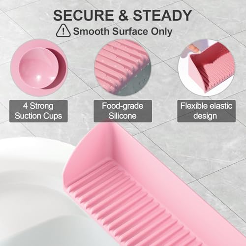 Tub Splash Guard for Kids - Silicone Tub Water Splash Guard with 4 Suction Cups for Kitchen Sink, Bath Toy Tray Holder, Tub Shelf for Kids, Bathroom Accessories for Children & Toddler, 1Pack, Pink by Roslim - Used condition - Image 3