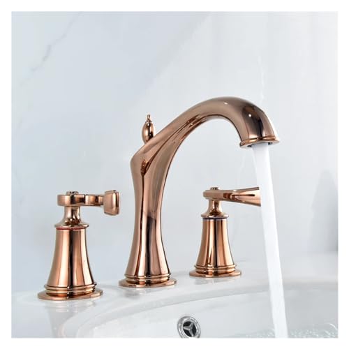 Grifo de lavabo retro en latón dorado con doble manija elegante 7