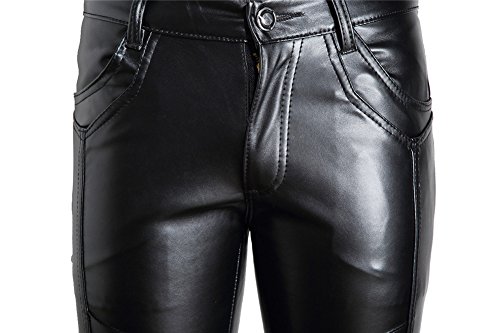 Moonwalk Men`s Faux PU Leather Skinny Black Biker Pants 33 Black, 11, Size 33 - Image 5