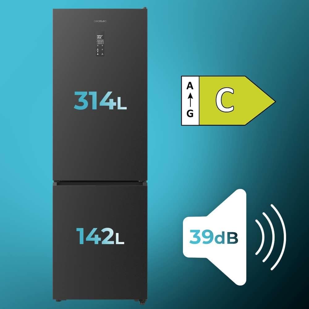 Cecotec Réfrigérateur Combi 456L Total No Frost Bolero CoolMarket Dark C. 201cm x 59,5cm MAX INSIDE VIP Tech Compresseur Inverter Plus