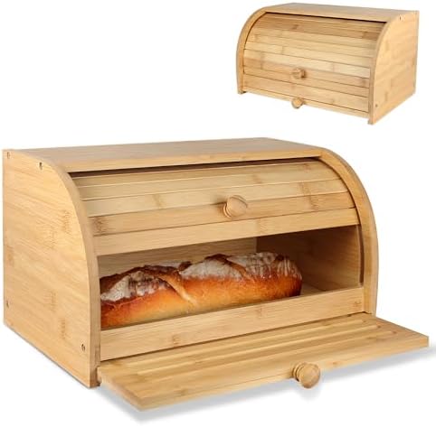 Fishtec Caja de pan de bambú con tabla de cortar integrada - Recu...