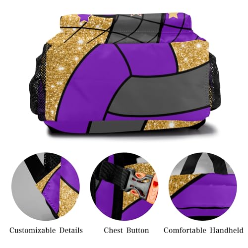 Gold Purple Volleyball School Backpack Waterproof Shoulder Bag for Sport Training Competition Gift3