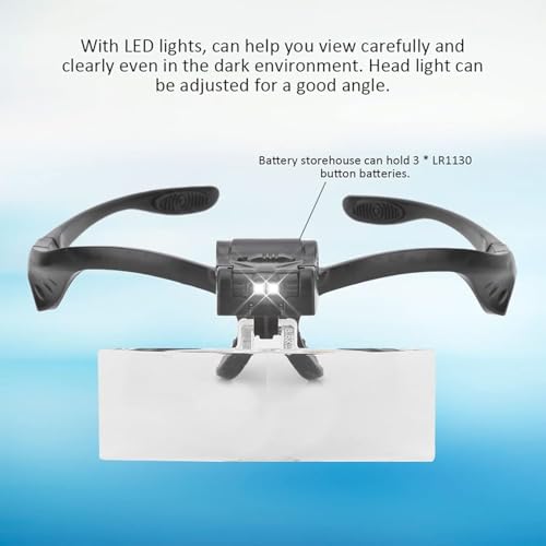 Image of Headband Head Light Magnifying Glass Headset with 2 LED Loupe with 5-Lens 1.0X, 1.5X, 2.0X, 2.5X and 3.5X Headband Magnifier Supporting Glasses Magnifier with LED Lamp