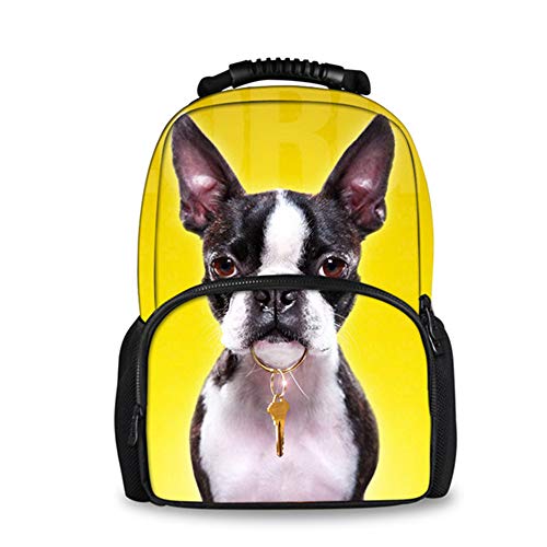 Fhdc Mochila Moda Mujer Fieltro Divertido 3D Boston Terrier Perro Impresión Mochilas
