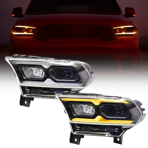 STARCLUSTER Headlight Assembly for 2021-2024 Dodge Durango Driver Side(Left) Fit Factory LED Models Black Bezel Only Replacement 68433783AE CH2502345 without Auto Leveling Headlamp