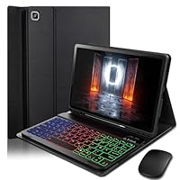 MicroTunk für Samsung Galaxy Tab S6 Lite (2024/2022/2020) 10.4 Zoll Hülle mit Kabelloses Bluetooth Beleuchtete Farbige Deutsch Tastatur (QWERTZ) und Maus, Magnetisch Abnehmbar, Backlit Keyboard Case