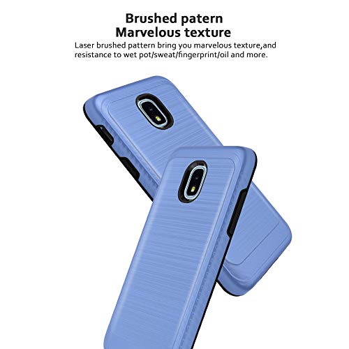 Tjs Phone Case Compatible With Samsung Galaxy J3 2018/J3 V 2018/Express Prime 3/J3 Star/J3 Achieve/J3 Prime 2/Amp Prime 3 [Full Coverage Tempered Glass Screen Protector] Metallic Brush Finish (Blue) #TOP4