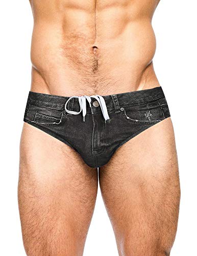 Pj Paul Jones Men's Swimsuit Briefs Denim Print Swim Brief With Drawstring Waist Dark Gray L #TOP13