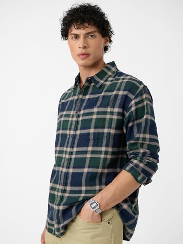 Image of The Souled Store Plaid: Black /Blue /Red Checks Long Sleeve Collared Neck Button Down Cotton Relaxed Fit Shirts for Men and Boys - Classic and Casual Wardrobe Essentials