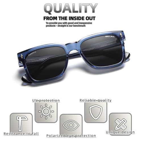 Image of grey jack Full Rim Rectangle Sun Glasses Stylish Sunglasses for Men Women Polarized UV Protection 3317