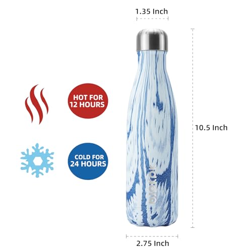 Image of BJPKPK 17 oz Stainless Steel Insulated Water Bottles Reusable Sports Water Bottle for Travel,Wood Denim Graphics