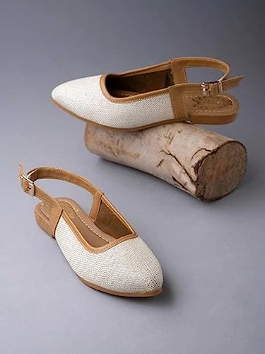 Image of Shoetopia Women's White Slingback Ballet Flats Cap Closed Toe || Casual Ballerina Shoes with Adjustable Back Strap & Cushioned Insole EU39