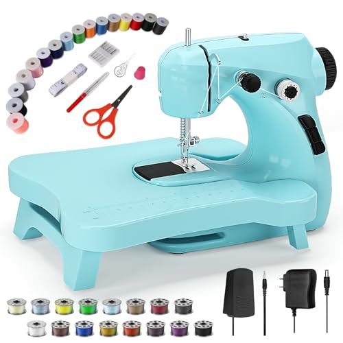 Mini Sewing Machine, Portable with Extension Table & Sewing Kit, Dual Speed Control, Built-in Light,...