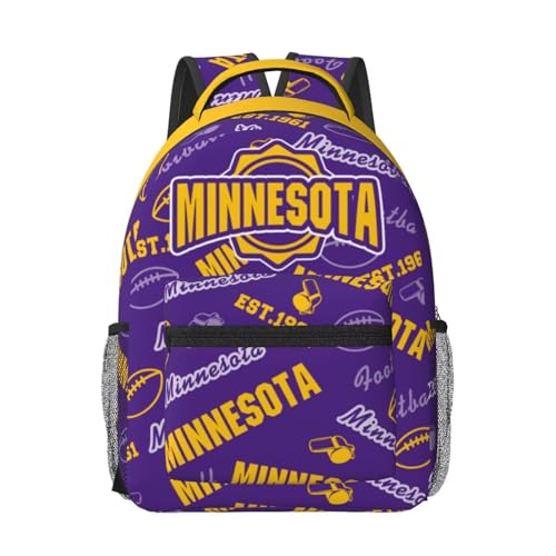 Mochila de futebol para meninos e meninas, mochila esportiva, adequada para uso escolar, presente para homens e mulheres fãs, Minnesota, 16' H x 12' W x 6' D