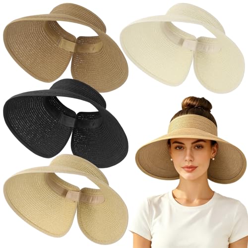 4 Sombreros Visera Plegables de Paja para Mujer