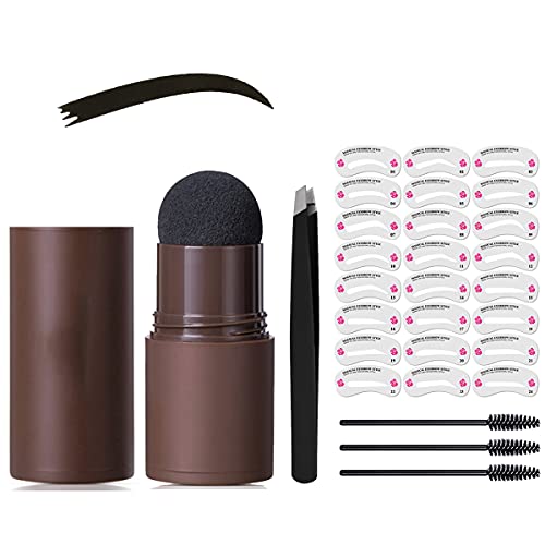 Eyebrow Stamp and Stencil Kit, One Step Eyebrow Stamp Shaping Kit with Eyebrow Slant Tweezer, Long Lasting Waterproof Br