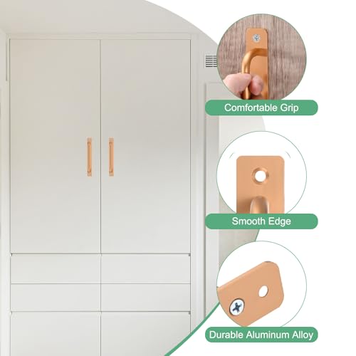 Image of M METERXITY 2-Pack Barn Door Handles, 7.56Inch /192mm Hole Center Aluminium Alloy Gate Handle with Mounting Screws for Bathroom /Wardrobe /Closet /Kitchen, Sliding Door Handle with Plate [Gold]