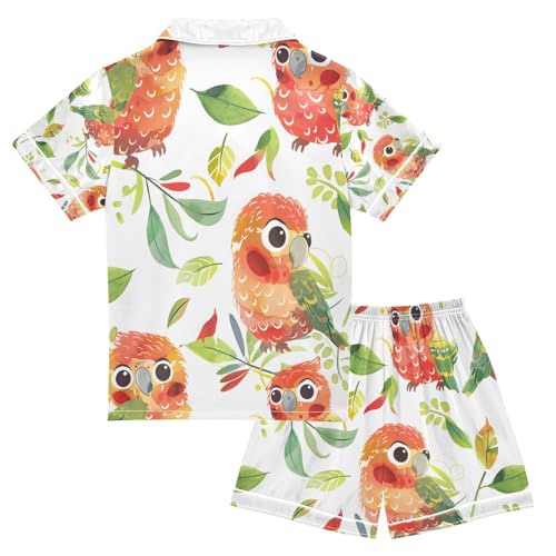 senya Cute Chubby Parrots Satin Summer Pajama Sets Silk Short Sleeve Button Down Sleepwear2