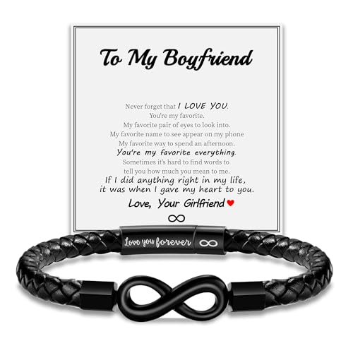 Image of Leather Bracelet Gifts for Men, To My Son Bracelet Fathers Day Bracelet Gifts Dad Grandpa Love You Forever Engraved Birthday Valentines Graduation Gift Infinity Knot Jewelry