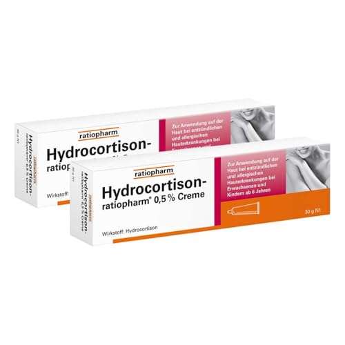 Hydrocortison-ratiopharm 0 5% Creme bei allergischen und entzündlichen Hautirritationen Juckreiz sonnenbeanspruchter Haut und Insektenstichen. 2 x 30 g Creme im Sparset
